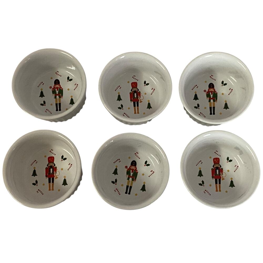 Holiday Style Nutcracker Christmas Ramekins Ceramic 3.5in NWT Set of 6 Bakeware